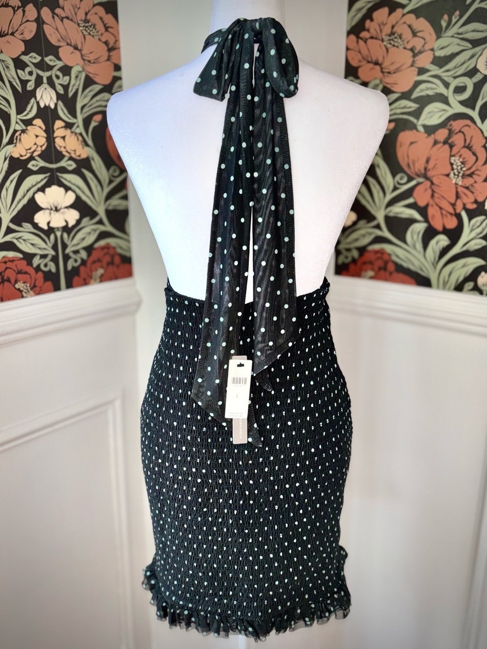 NWT Anthropologie Smocked Halter Mini Dress Mint Polka Dot Coquette - Picture 8 of 15